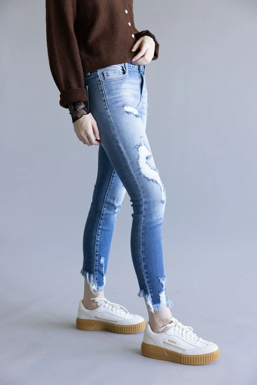 Cello Distressed Fray Ankle Cropped Skinny Jeans for Women | WV74422ML2 - Image 4