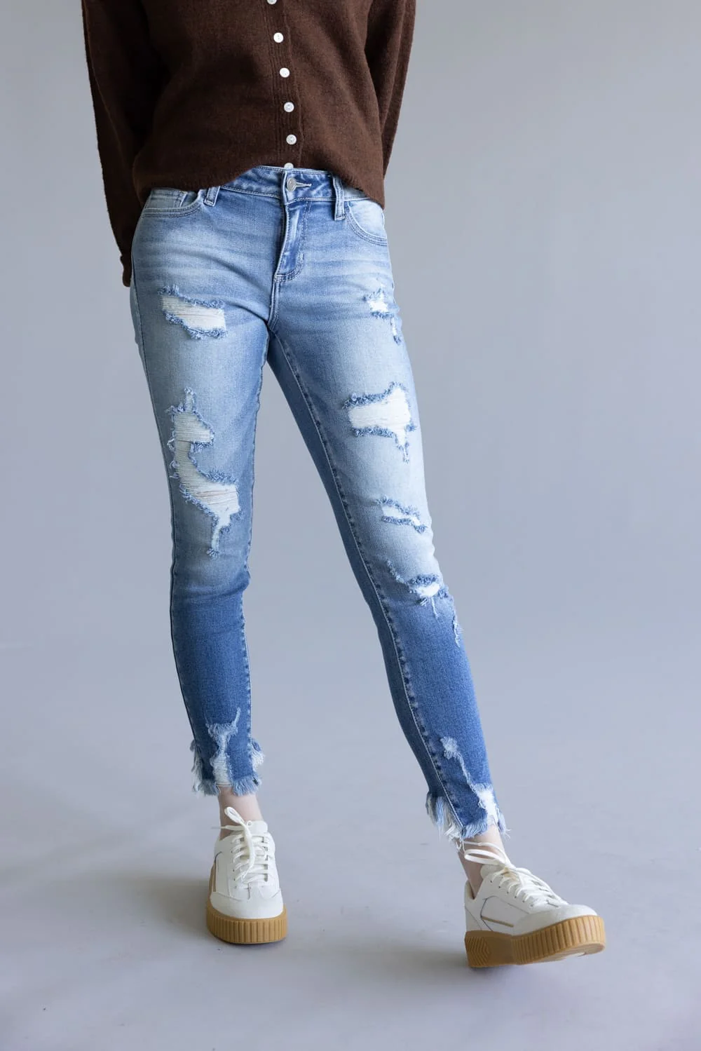 Cello Distressed Fray Ankle Cropped Skinny Jeans for Women | WV74422ML2 - Image 5