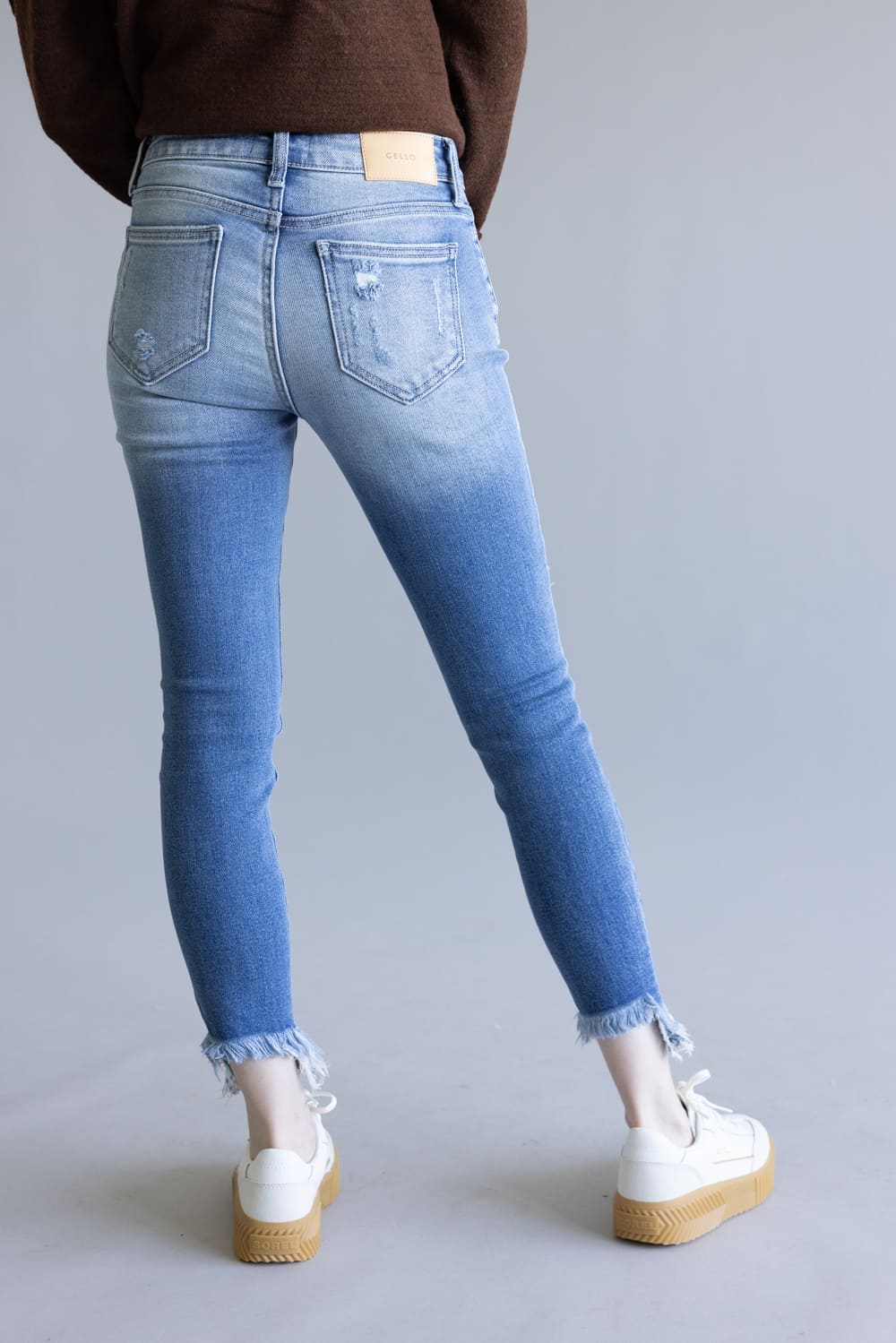 Cello Distressed Fray Ankle Cropped Skinny Jeans for Women | WV74422ML2 - Image 6