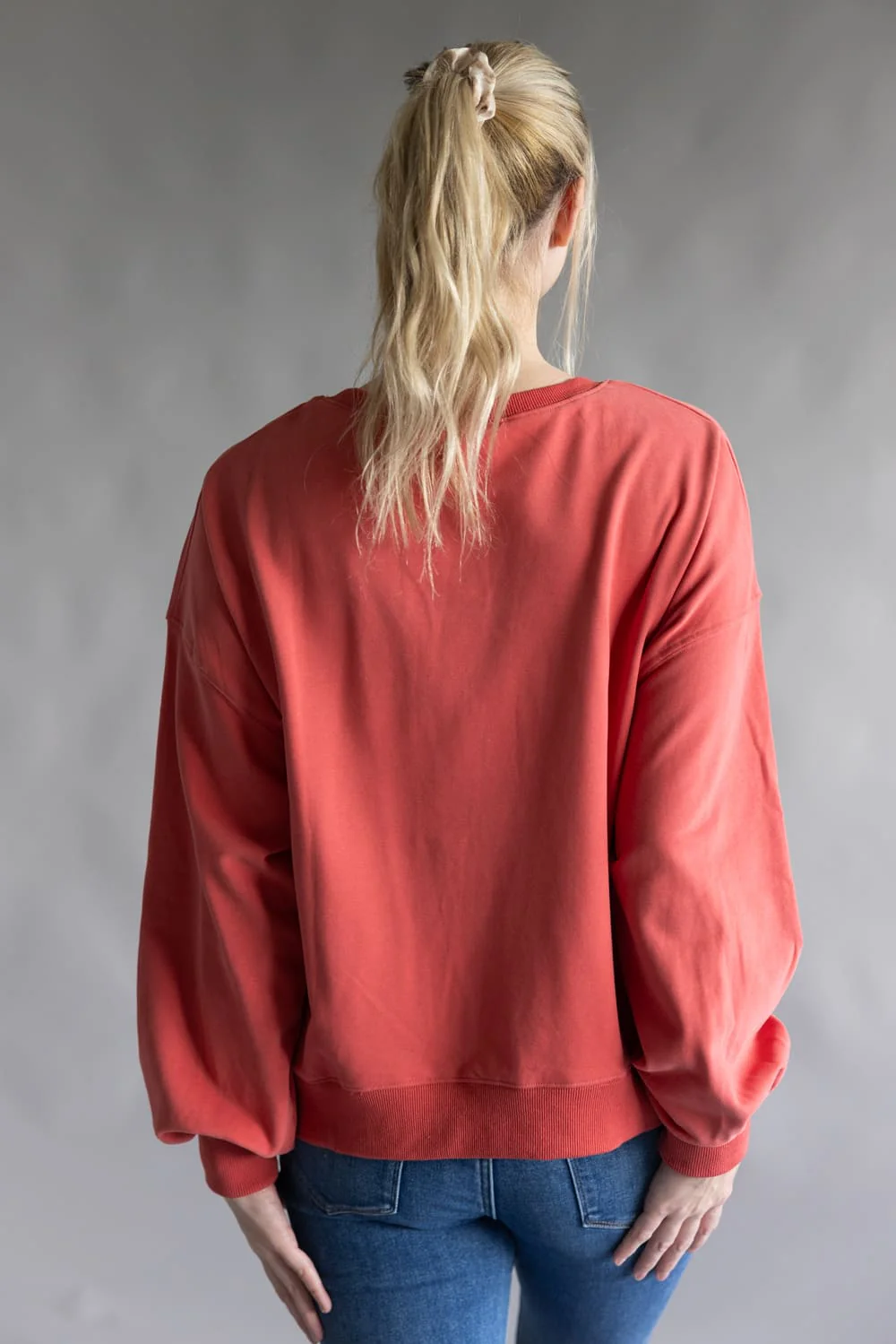 Christmas Corduroy Patch Sweatshirt for Women in Dark Coral | IKT300394-01-DKCORAL - Image 2