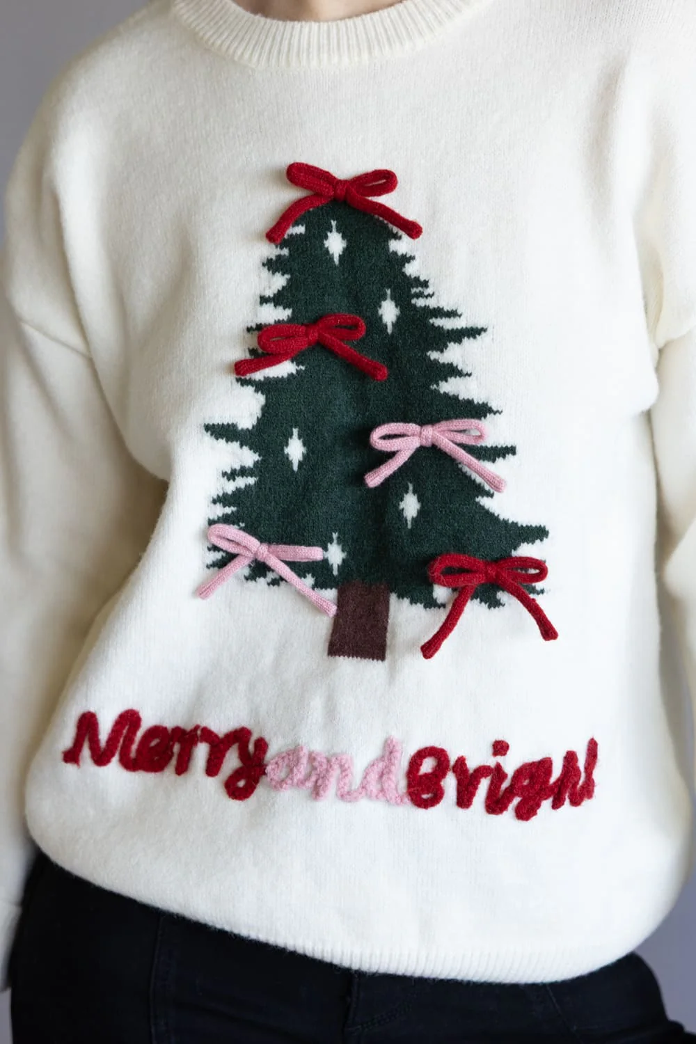 Christmas Tree Bow Sweater for Women in Cream | MWT20210-2-CREAM - Image 2