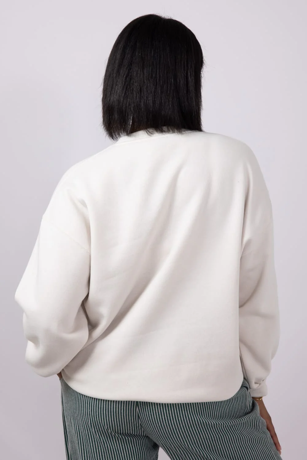 More Espresso Chenille Patch Fleece Crewneck for Women in Beige | GT094-BEIGE - Image 2