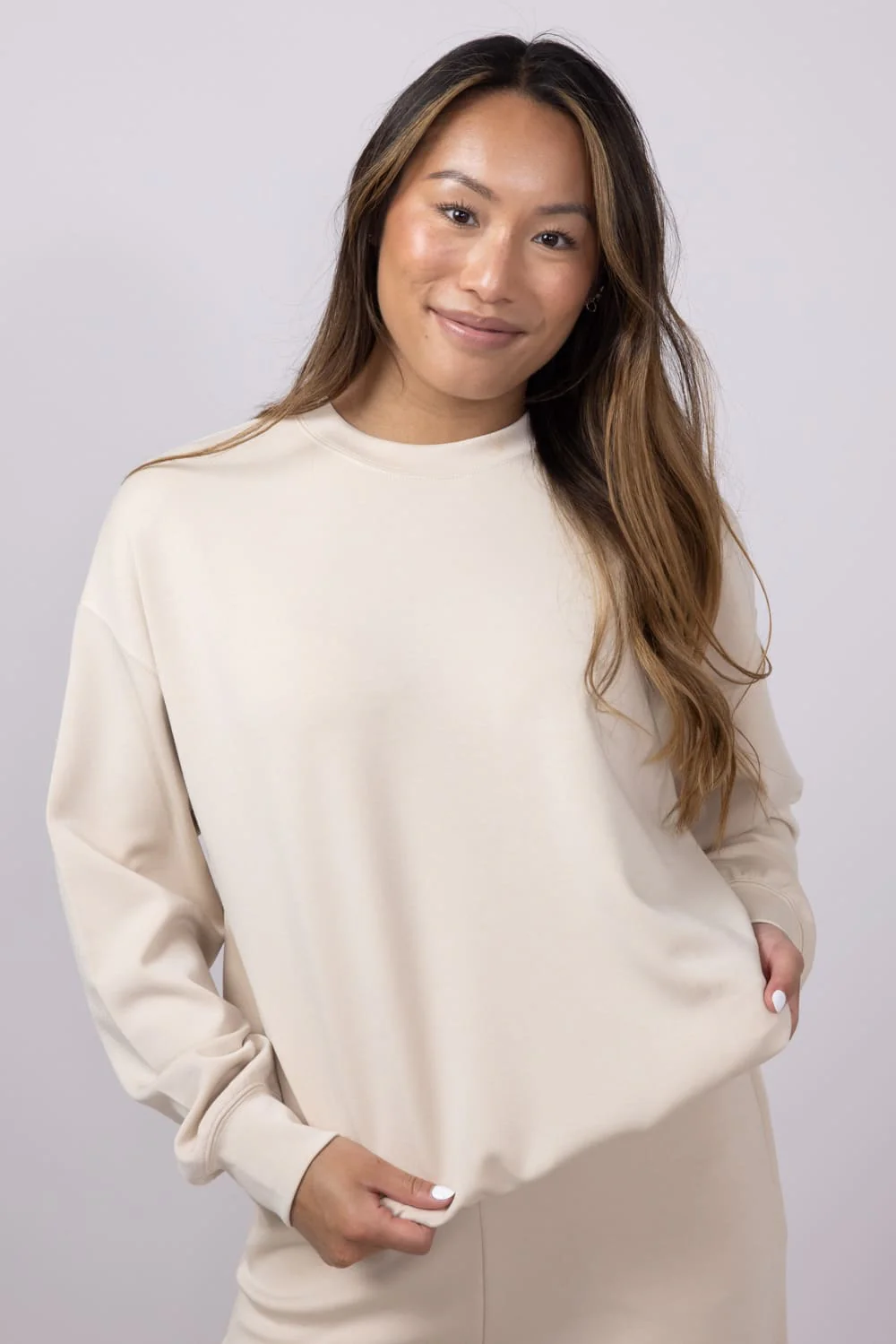 Relaxed Fit Stretch Crewneck for Women in Beige | GT016-BEIGE - Image 3