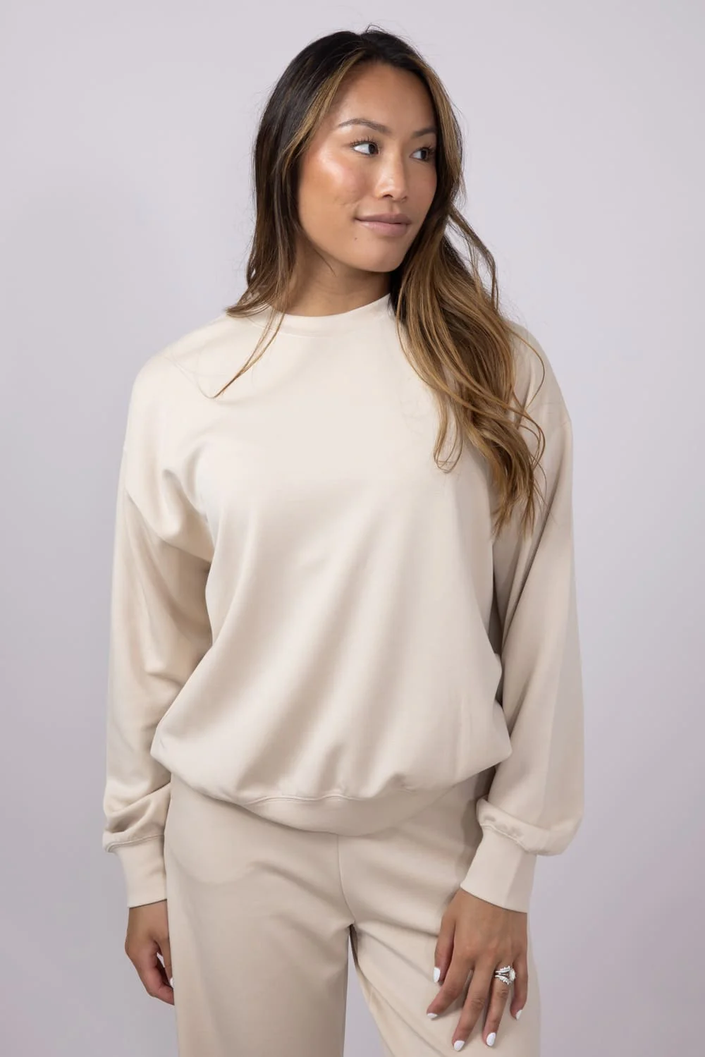 Relaxed Fit Stretch Crewneck for Women in Beige | GT016-BEIGE - Image 4