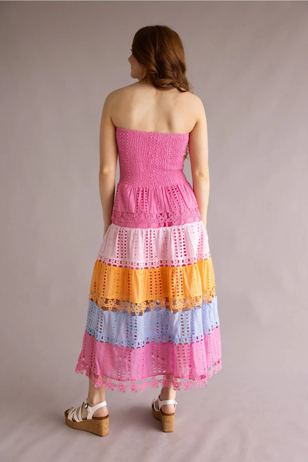 Strut & Bolt Color Block Eyelet Strapless Midi Dress for Women in Pink/Multi | D-10947-H-1-PNK - Image 2
