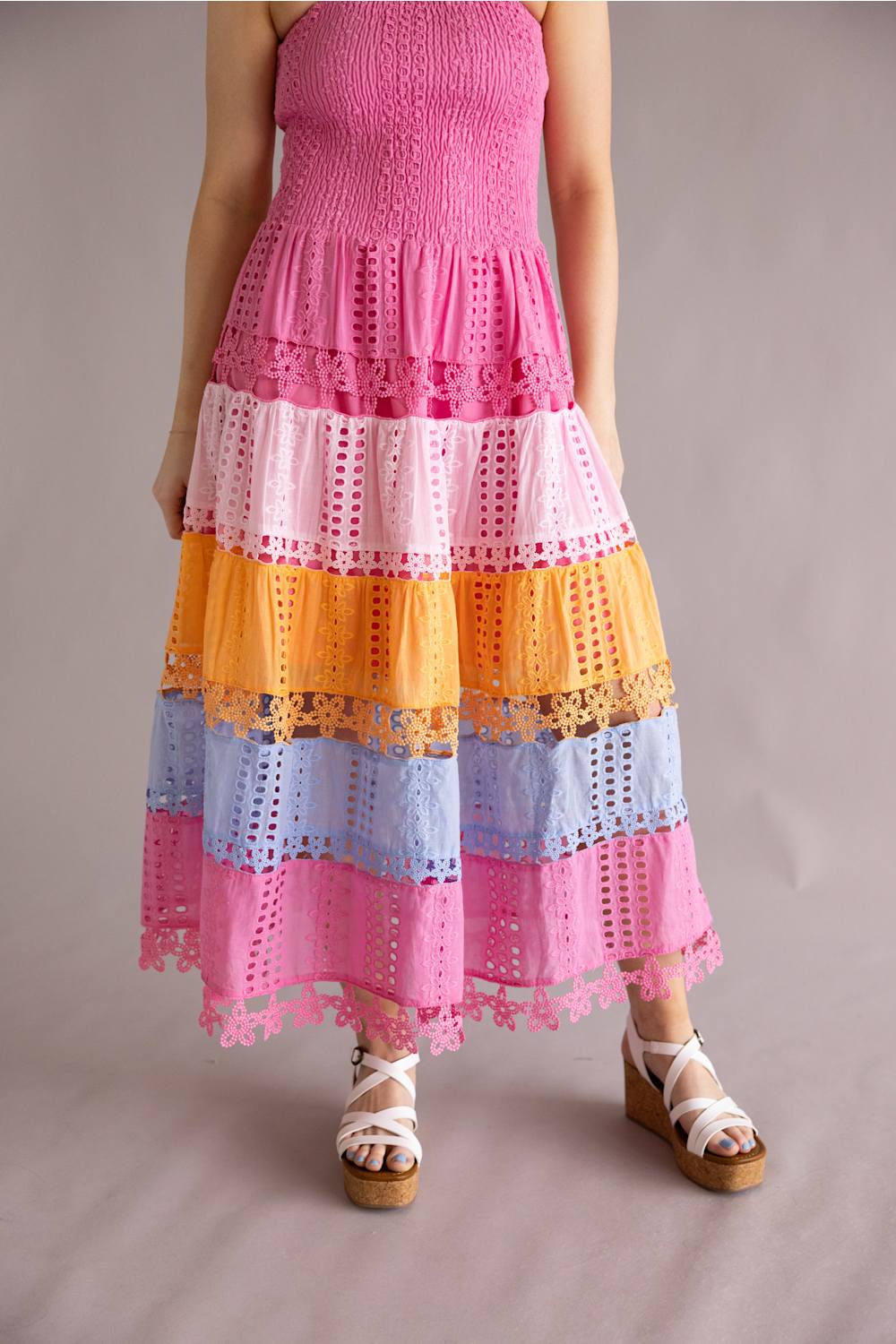 Strut & Bolt Color Block Eyelet Strapless Midi Dress for Women in Pink/Multi | D-10947-H-1-PNK - Image 3
