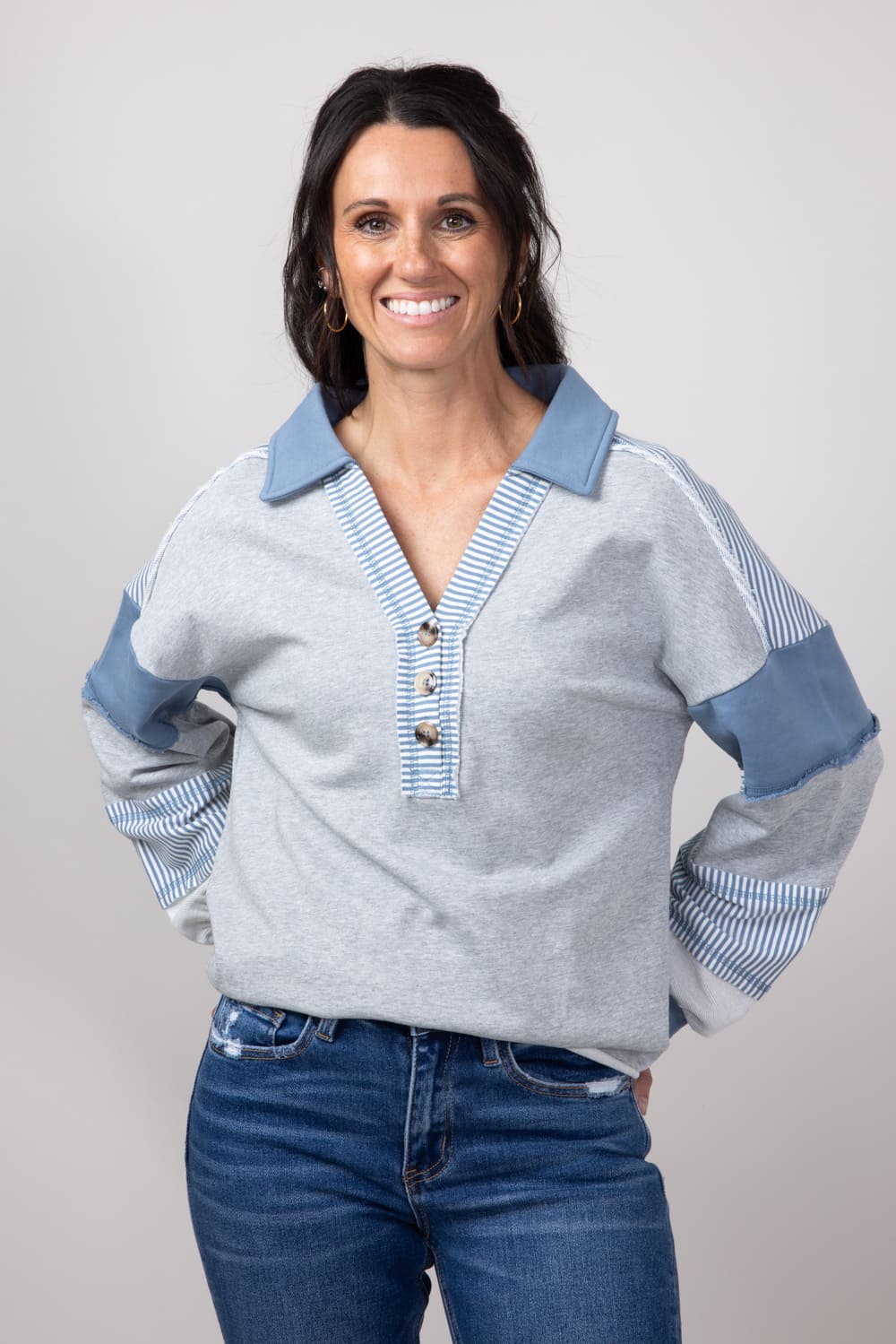 Color Block Oversized Knit Top for Women in Heather Grey | NT11851-HGREY - Image 3
