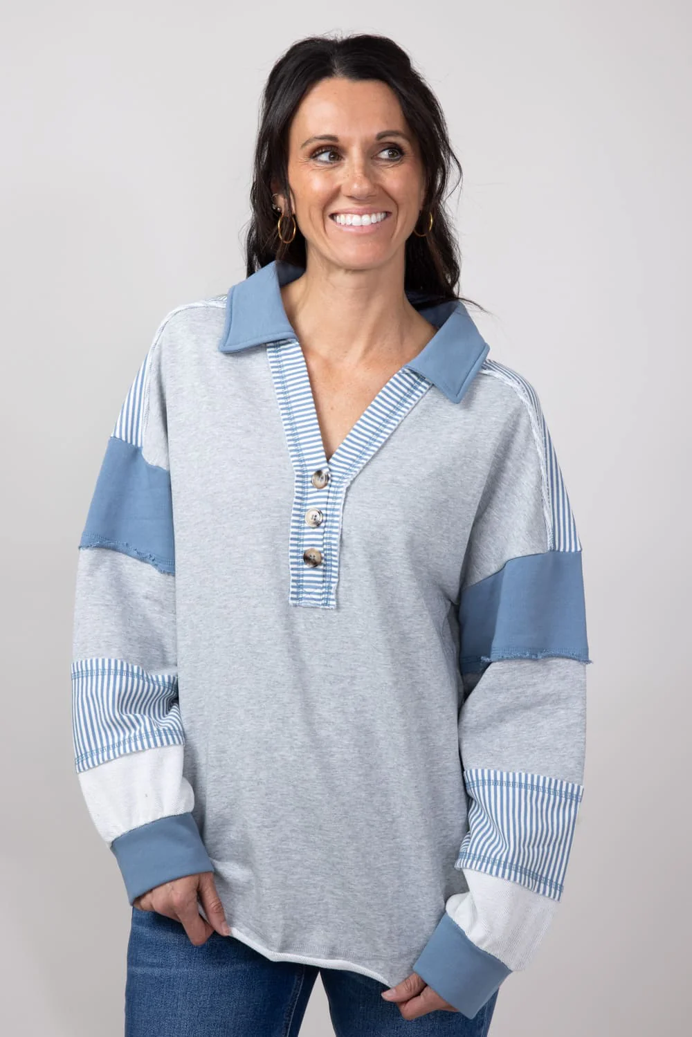 Color Block Oversized Knit Top for Women in Heather Grey | NT11851-HGREY - Image 4