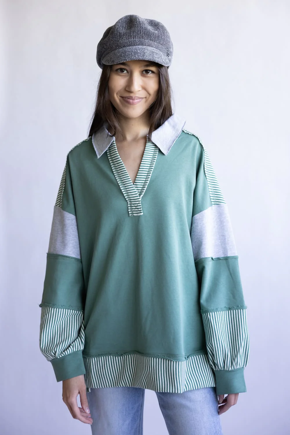Colorblock Knit Shirt for Women in Sage | NT12321-SAGE - Image 2