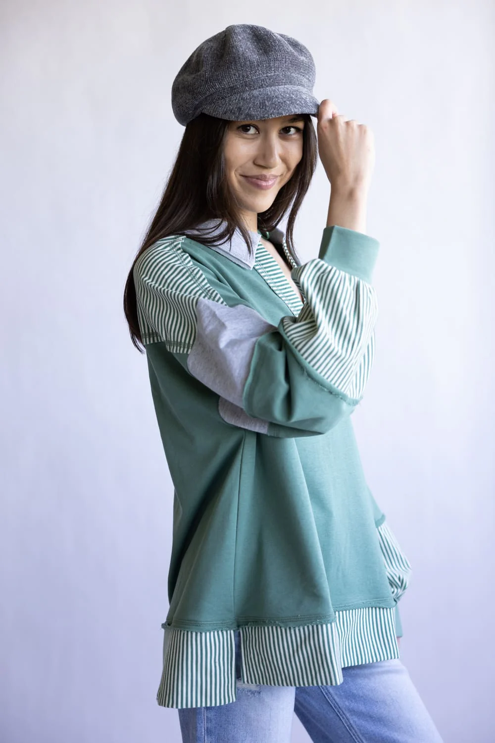 Colorblock Knit Shirt for Women in Sage | NT12321-SAGE - Image 4