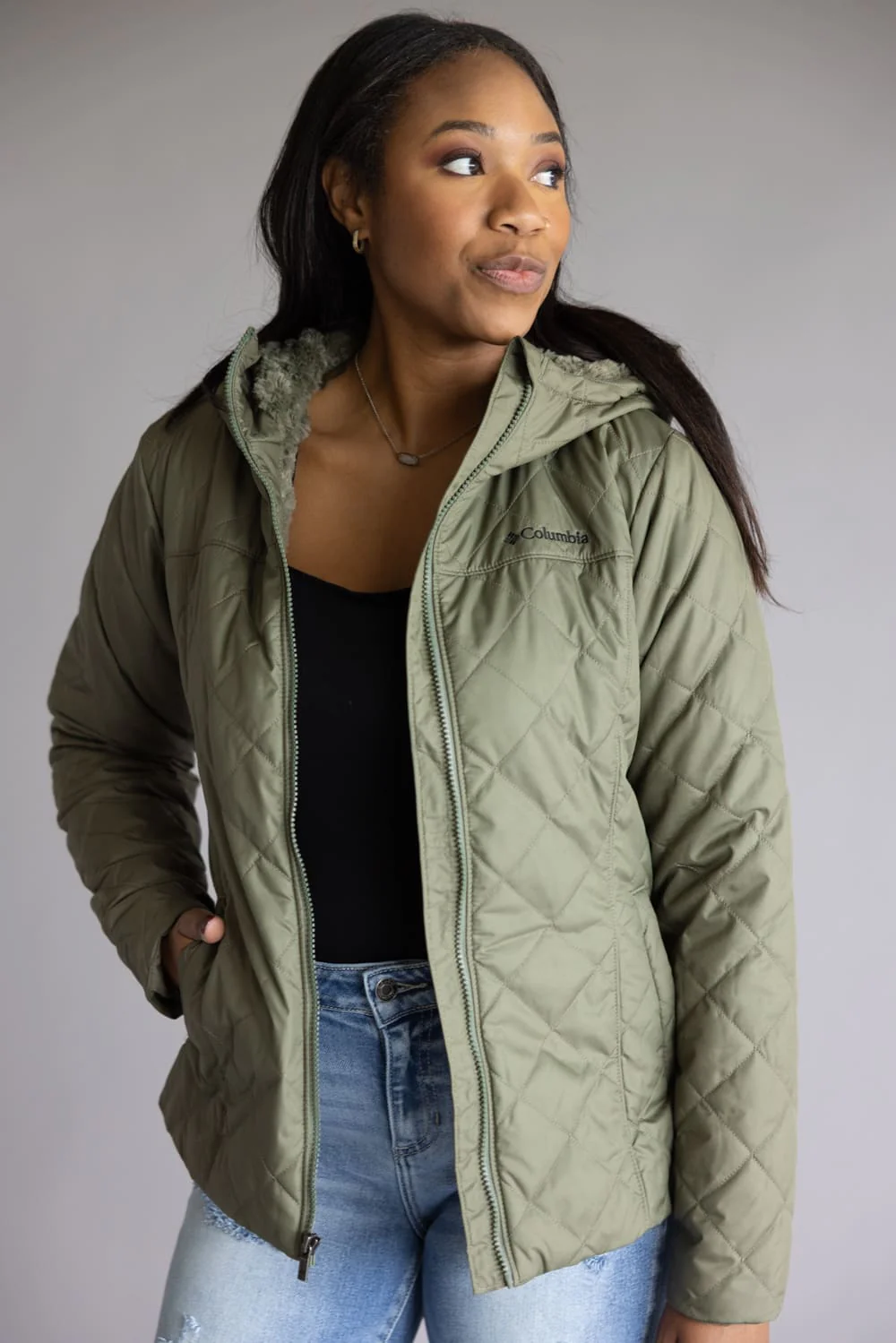 Columbia Copper Crest II Hooded Jacket for Women in Green | 2086611-397 - Image 2