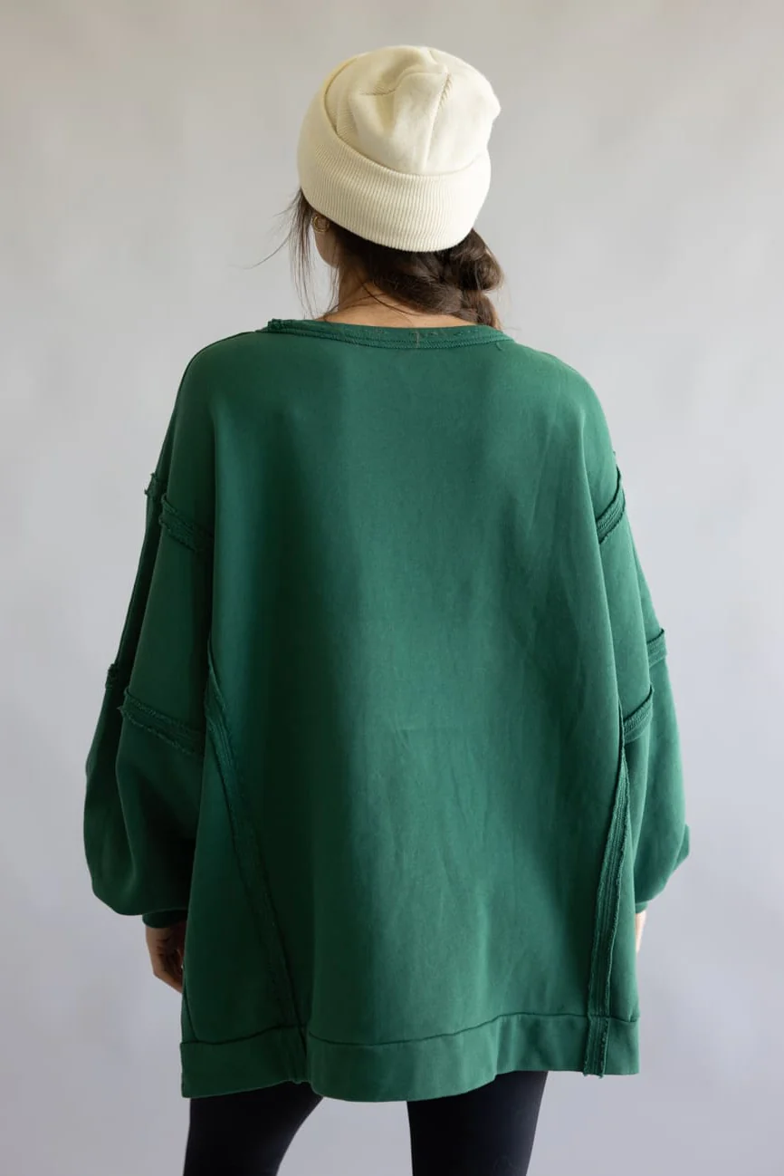 Corduroy Christmas Patchwork Crew Neck for Women in Hunter Green | IFKT65582-06-HUNTERGREEN - Image 3