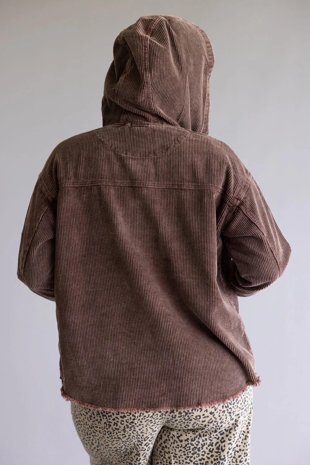 Corduroy Hooded Shacket for Women in Brown | OT35940-BROWN - Image 2