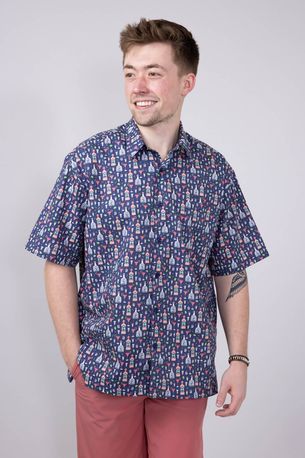 Cotton Button Down Tequila Shirt for Men in Navy | FW2288-NAVY - Image 4