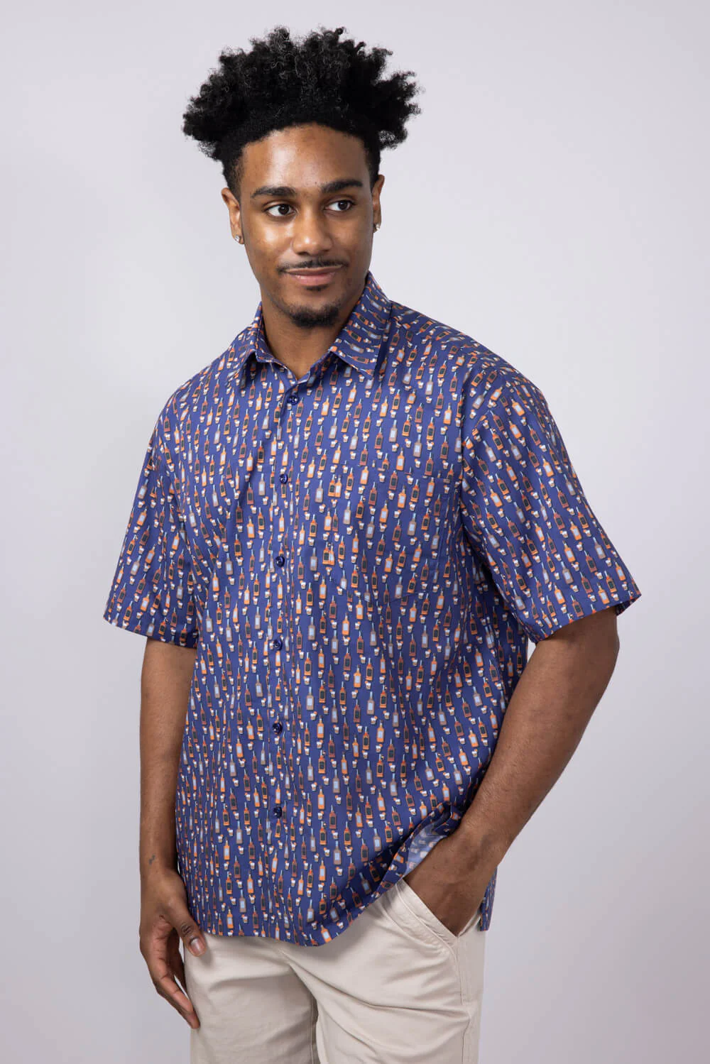 Cotton Button Down Whiskey Shirt for Men in Navy | FW2289-NAVY - Image 4