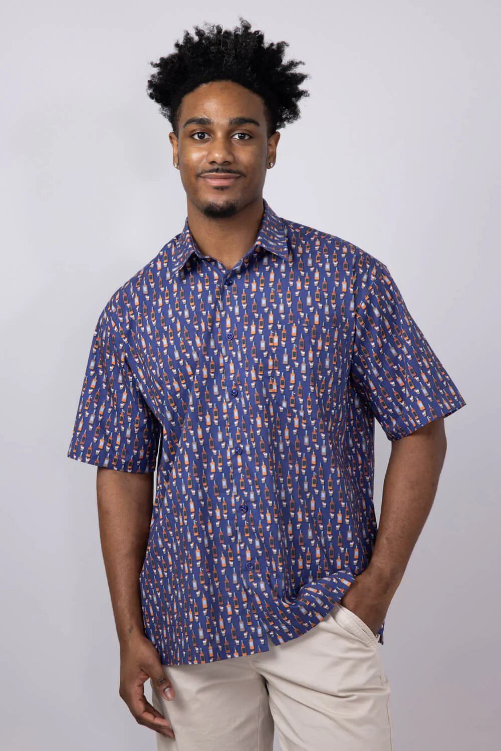 Cotton Button Down Whiskey Shirt for Men in Navy | FW2289-NAVY - Image 5