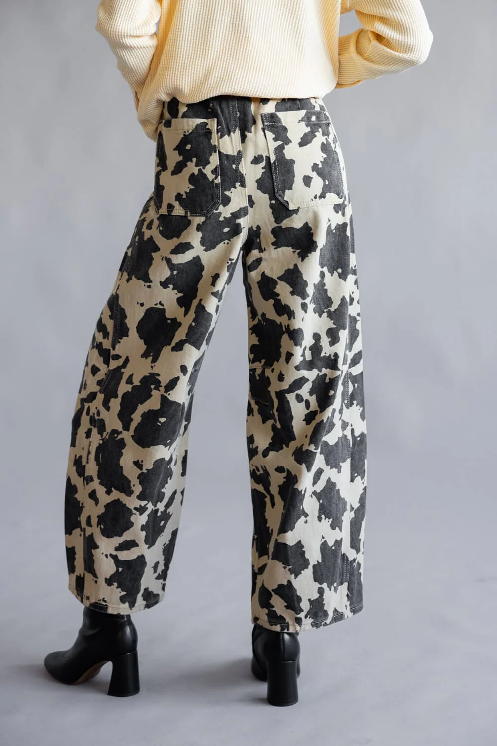 Cow Print Barrel Jeans for Women in Taupe | NP70891-TAUPECOW - Image 5