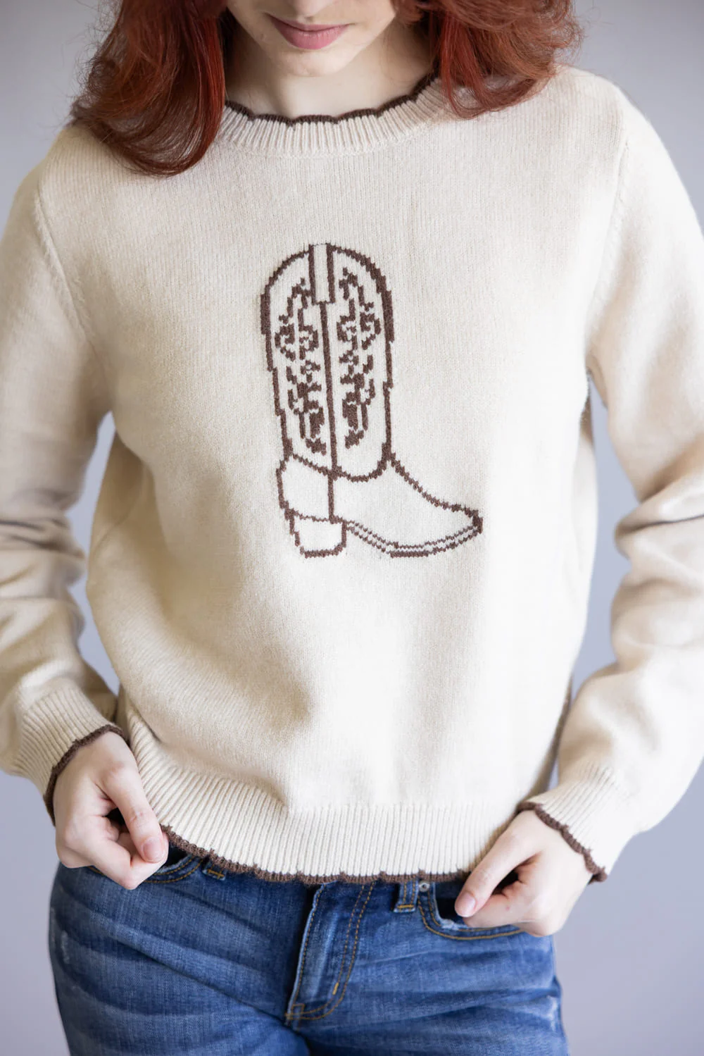 Cowboy Boot Sweater for Women in Brown | PST1730-SAND - Image 4