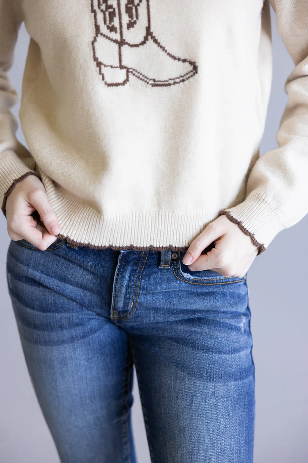 Cowboy Boot Sweater for Women in Brown | PST1730-SAND - Image 5