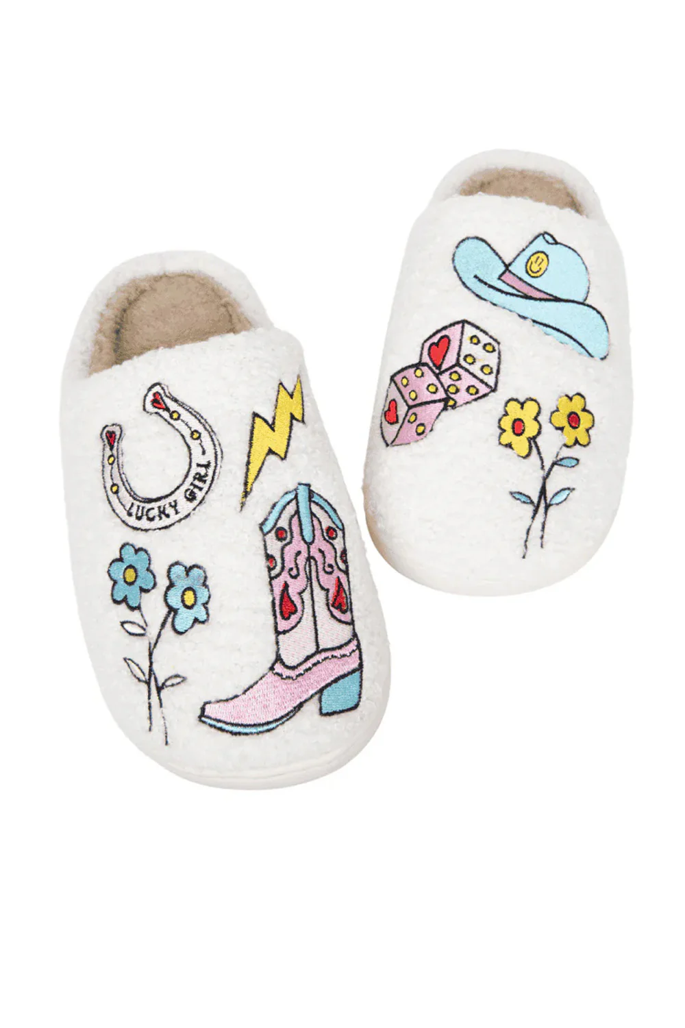 Cowgirl Patch Slippers for Women in White | KDC-SLPR-164-WHT - Image 2
