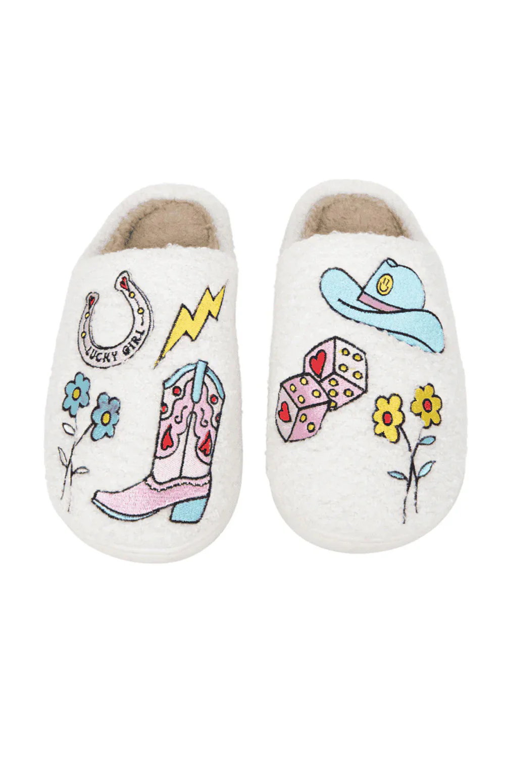 Cowgirl Patch Slippers for Women in White | KDC-SLPR-164-WHT - Image 3