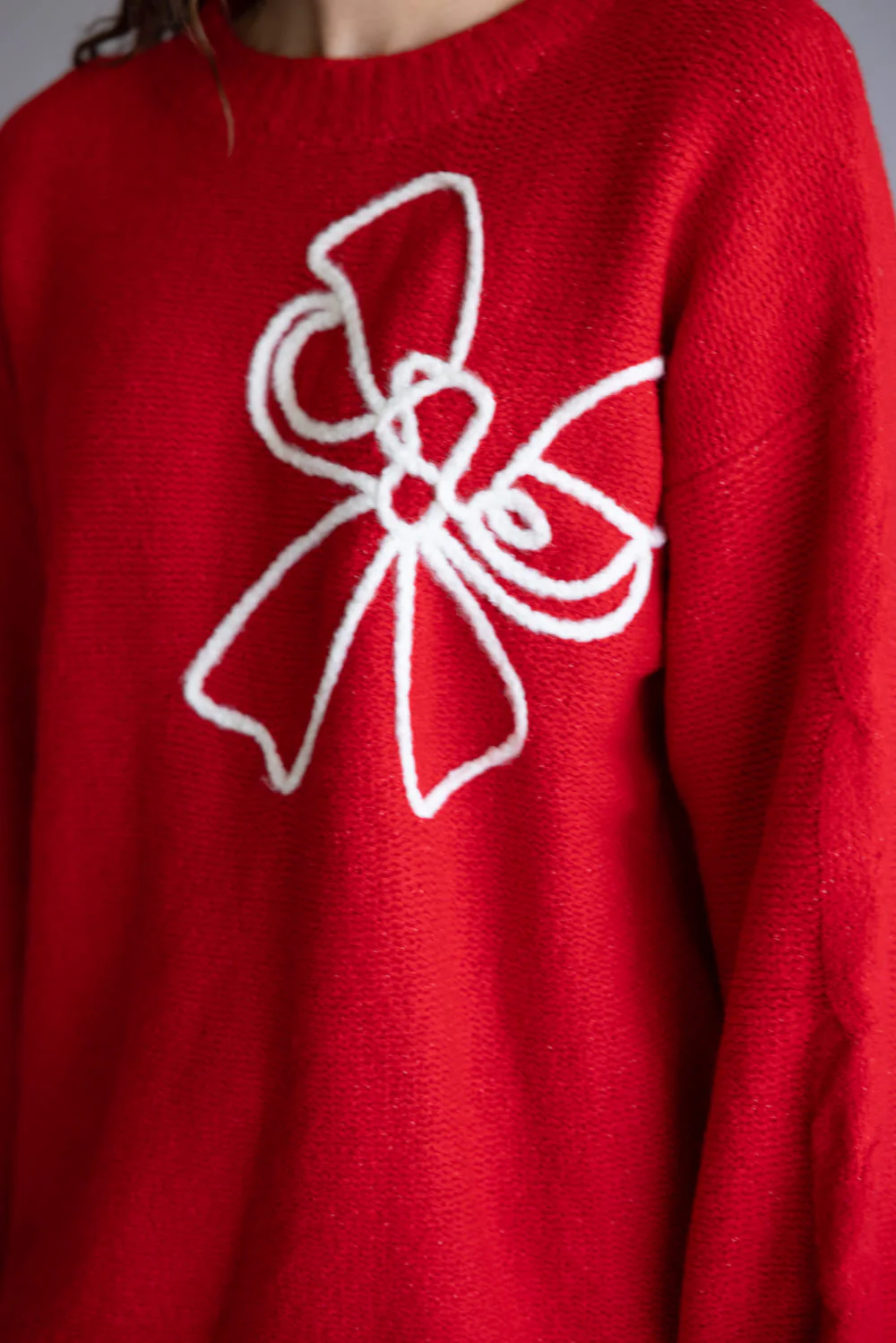 Bow Outline Sweater for Women in Red | BL1873-RED - Image 2