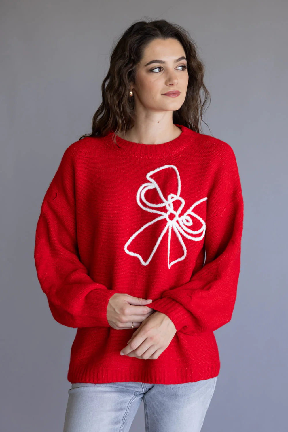 Bow Outline Sweater for Women in Red | BL1873-RED - Image 4