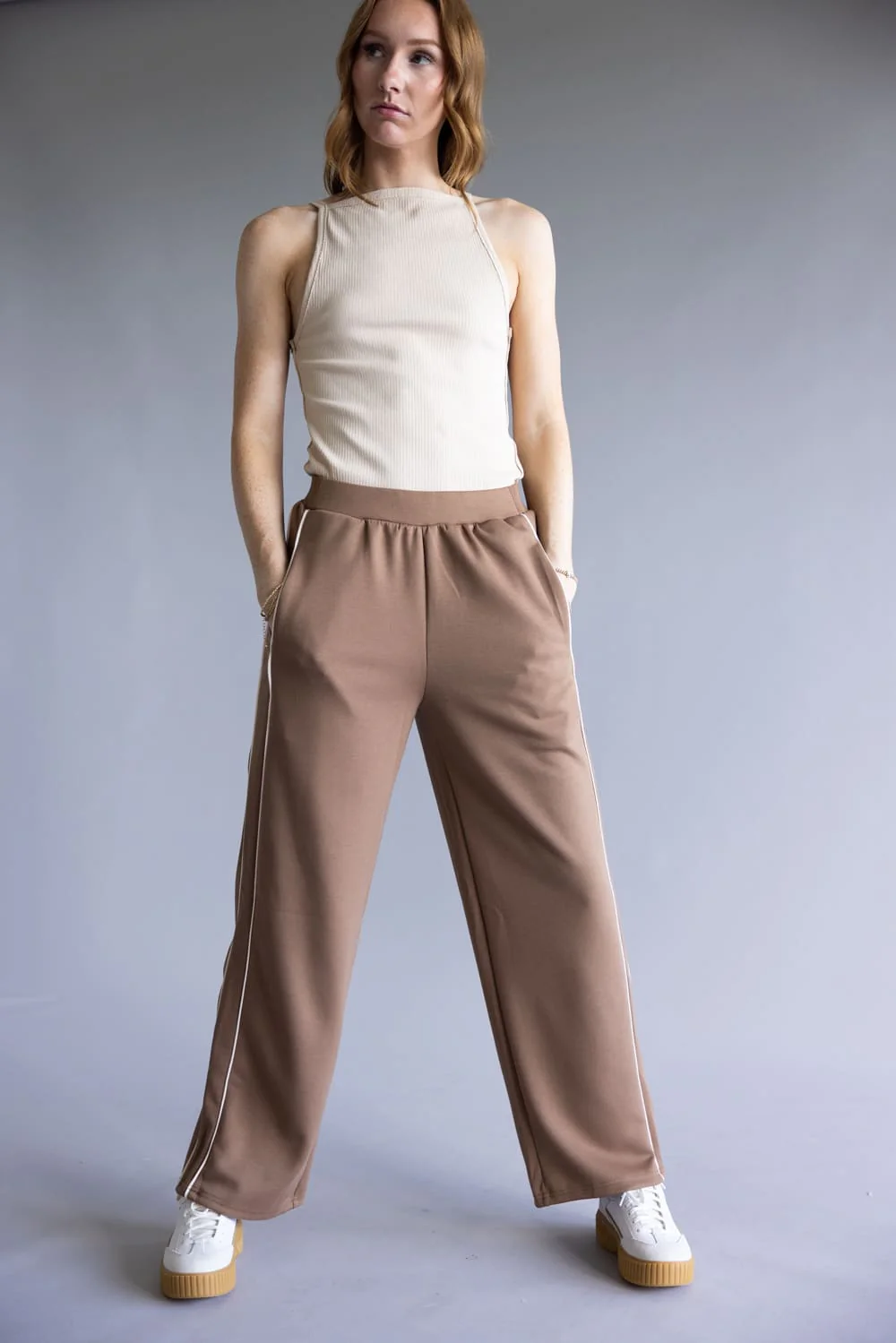 Cozy Track Pants for Women in Mocha | NP70922-MOCHA - Image 4