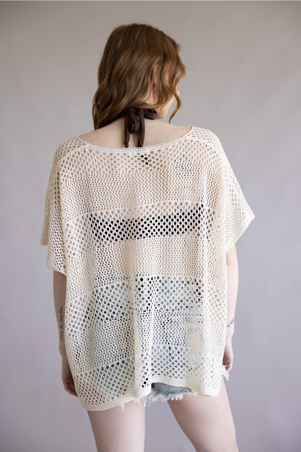Crochet Tie Poncho Top for Women in Beige | WLPS087-BEIGE - Image 2