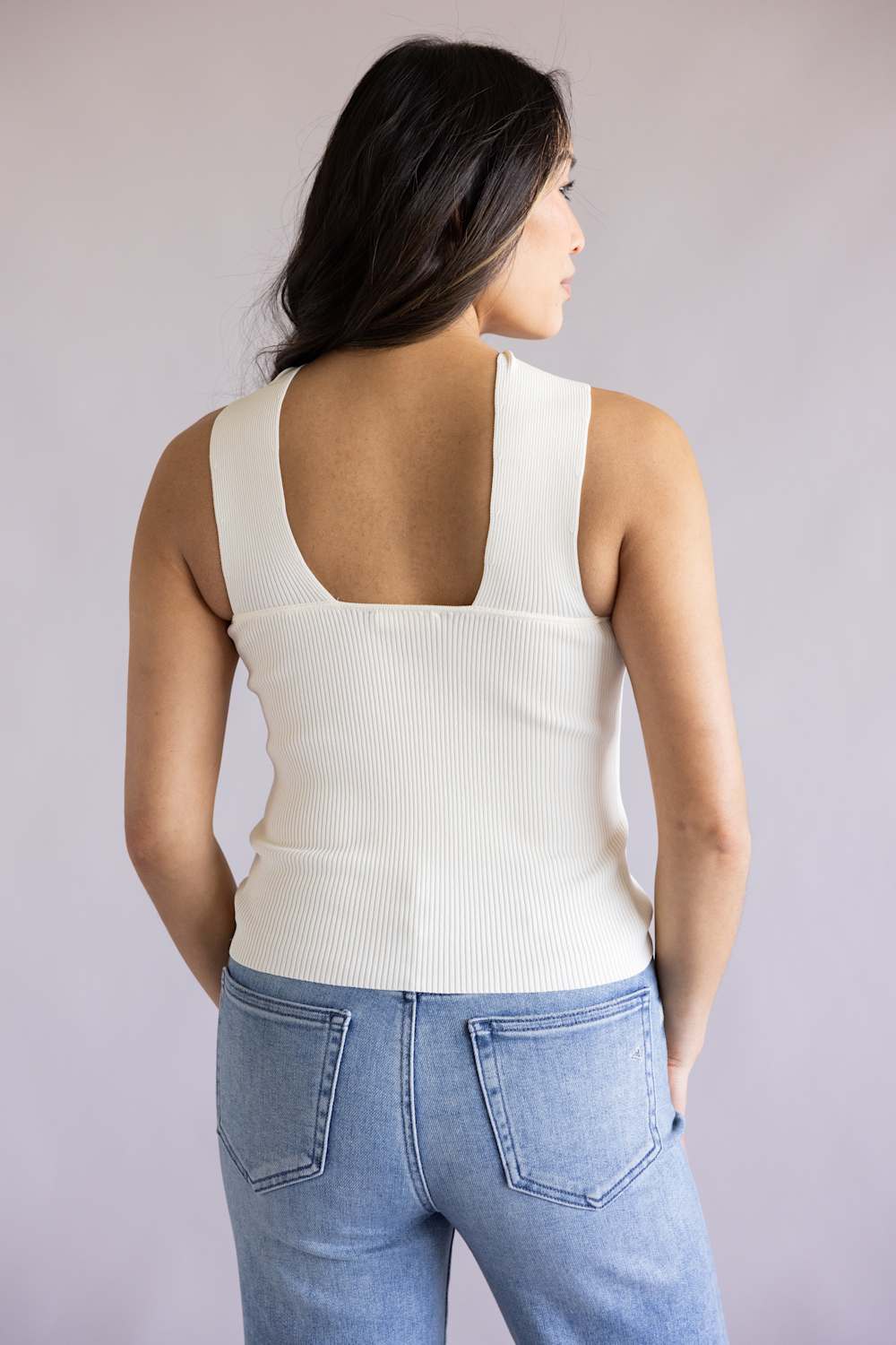 Cropped Gold Button Halter Top for Women in Ivory | SWT5252-IVORY - Image 4