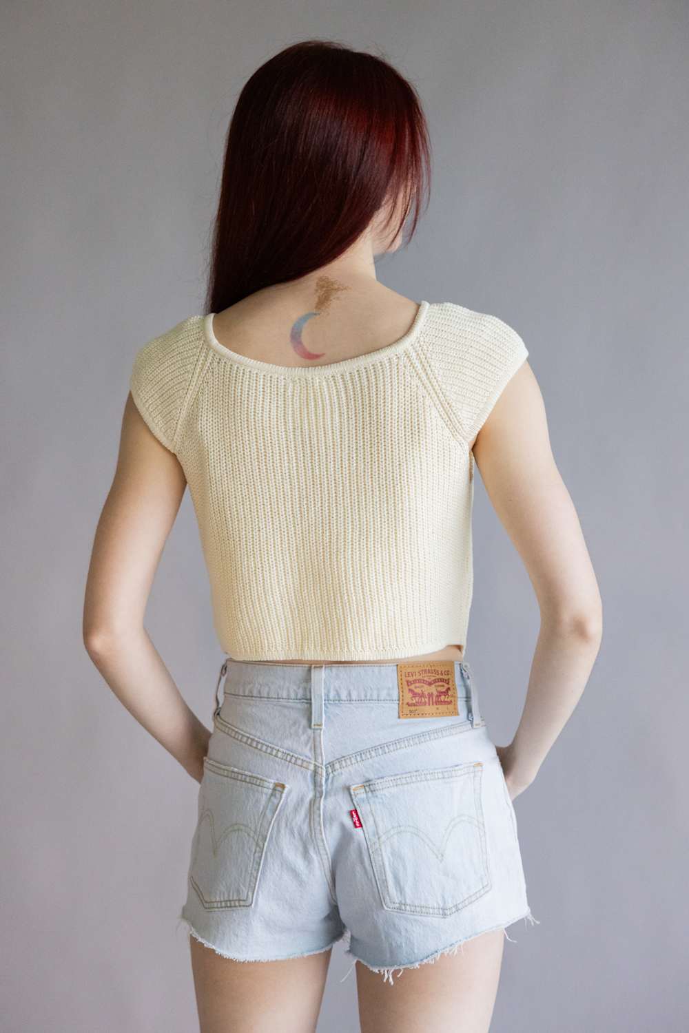 Crochet Tie Front Knit Top for Women in Cream | BWJ1212-CREAM - Image 3