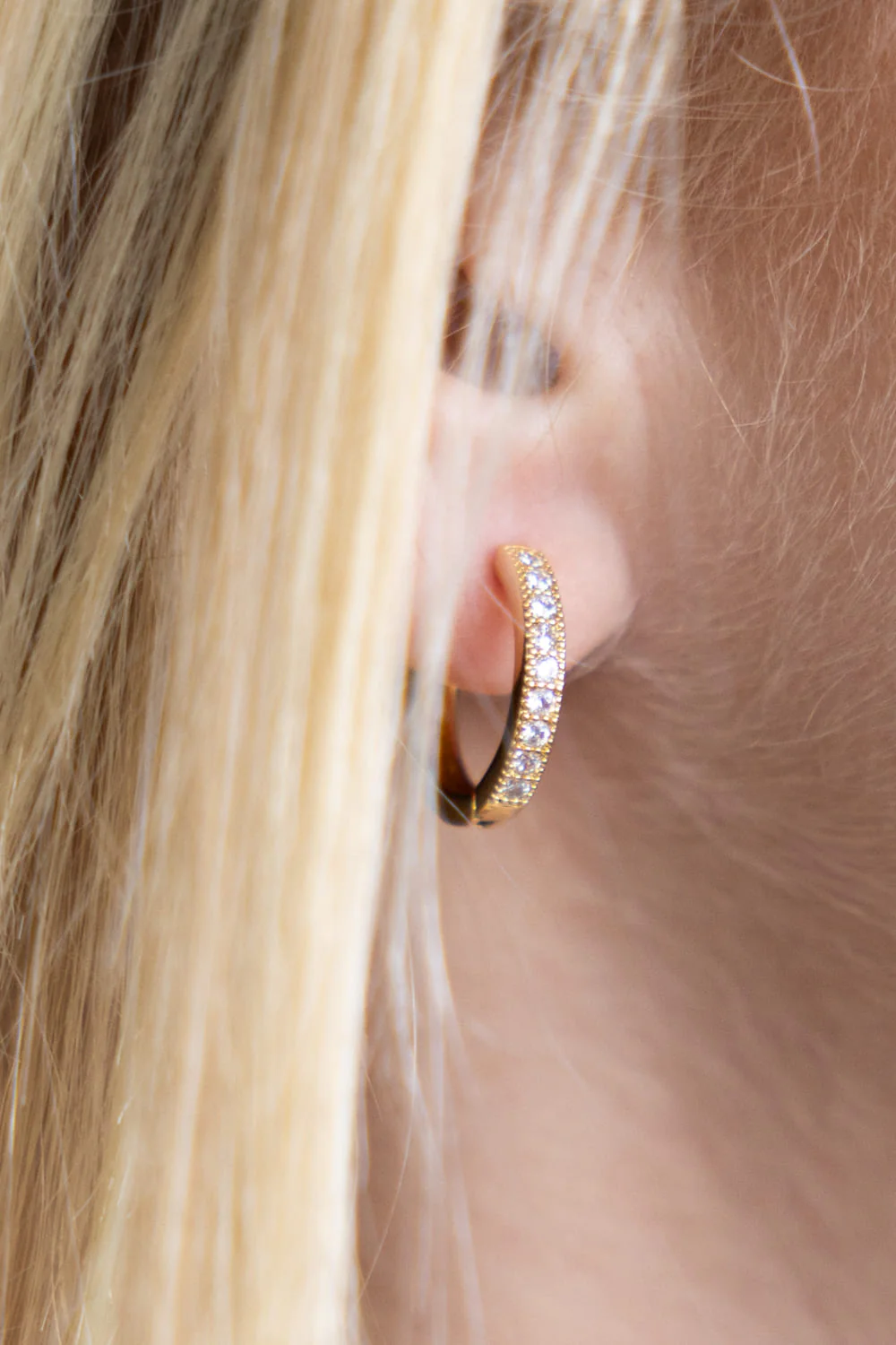 Cubic Zirconia Huggie Hoop Earrings for Women in Gold | SJE310506GLD - Image 3