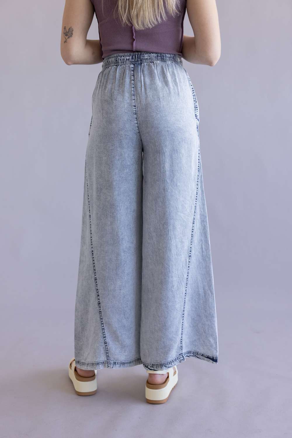 Denim Drawstring Wide Leg Pants for Women in Light Wash | VP70347A-LTWASH - Image 2