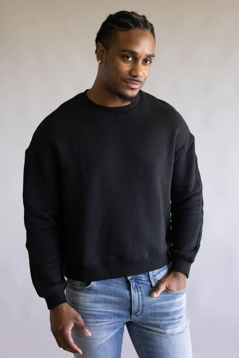 Denim & Flower Bandana Back Crewneck for Men in Black | CSWS-C565 - Image 4