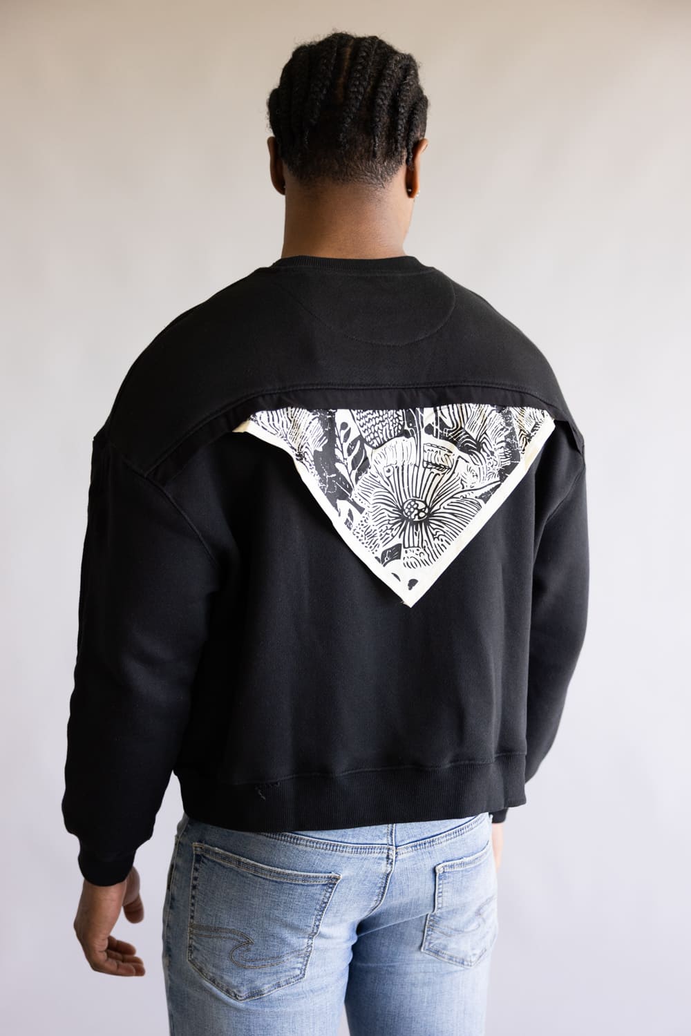 Denim & Flower Bandana Back Crewneck for Men in Black | CSWS-C565 - Image 5