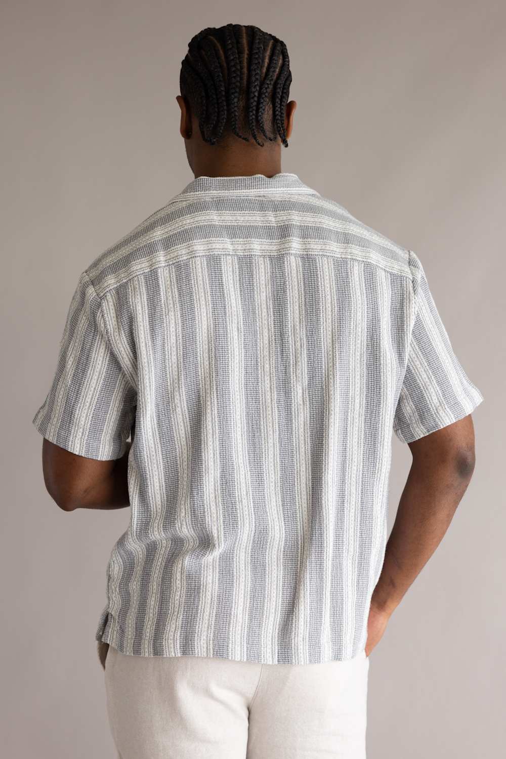 Denim & Flower Crochet Textured Button Up Shirt for Men in Grey/White | CWS-B348-GRAYWHITE - Image 2