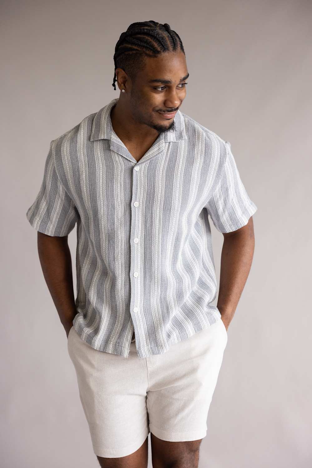 Denim & Flower Crochet Textured Button Up Shirt for Men in Grey/White | CWS-B348-GRAYWHITE - Image 4