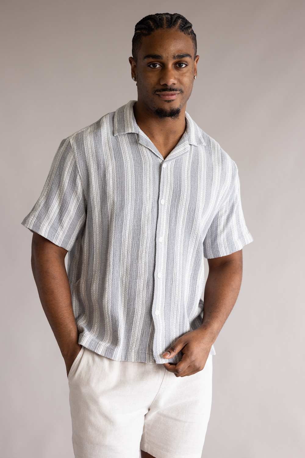 Denim & Flower Crochet Textured Button Up Shirt for Men in Grey/White | CWS-B348-GRAYWHITE - Image 5