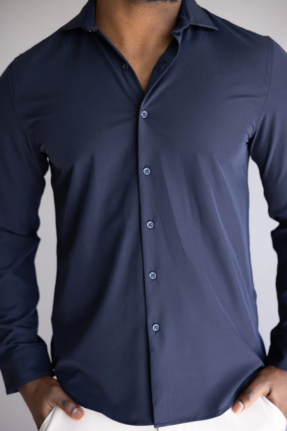 Denim & Flower Dressy Tech Button Up Shirt for Men in Navy | CTL-A268 - Image 3