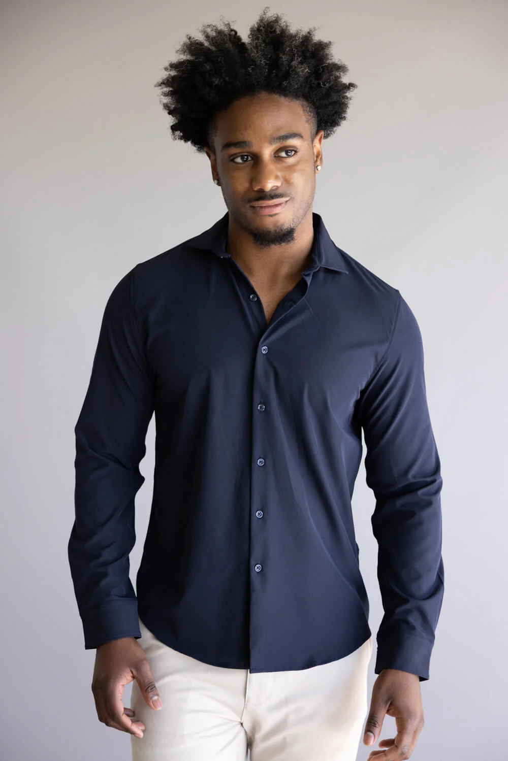 Denim & Flower Dressy Tech Button Up Shirt for Men in Navy | CTL-A268 - Image 4