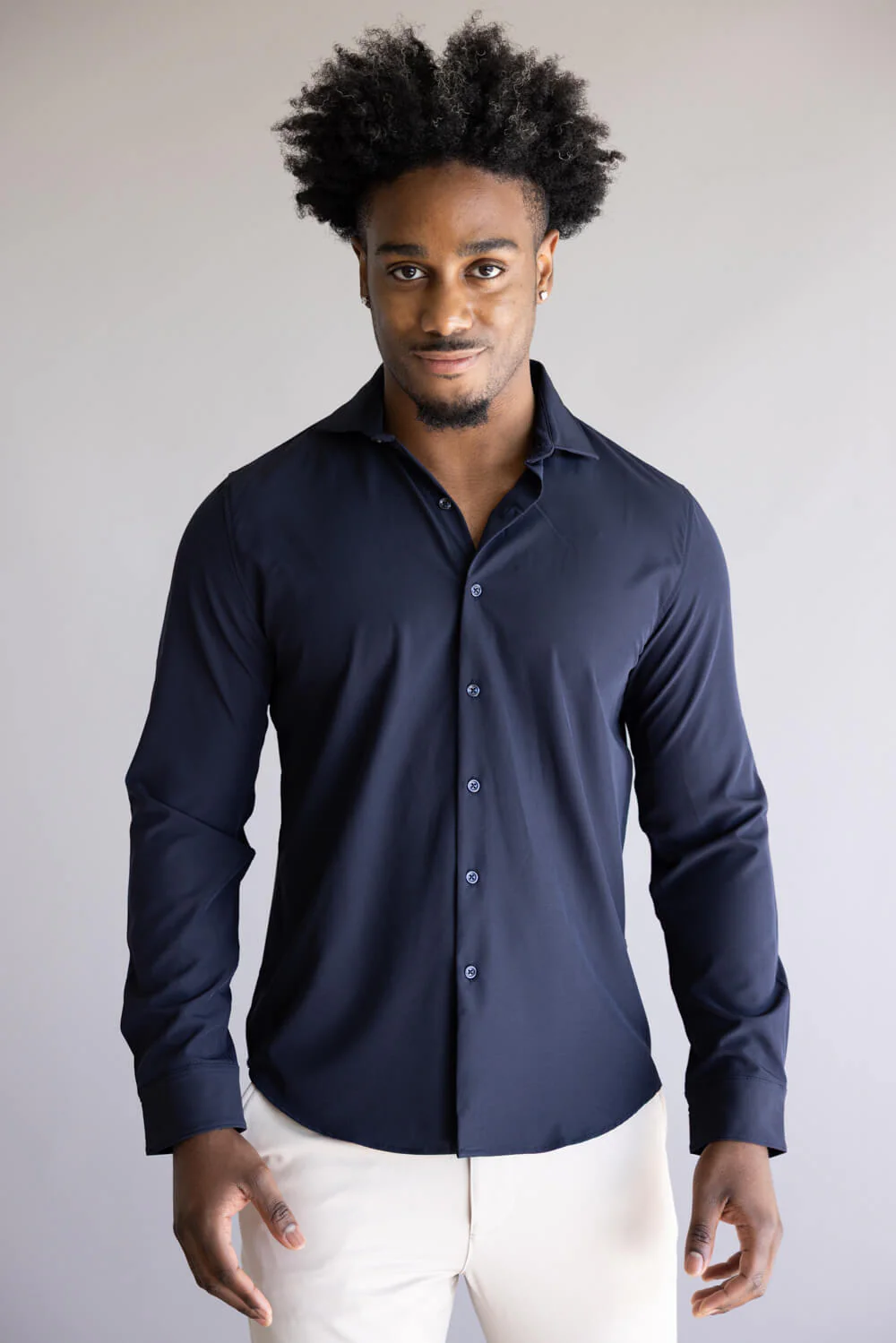 Denim & Flower Dressy Tech Button Up Shirt for Men in Navy | CTL-A268 - Image 5