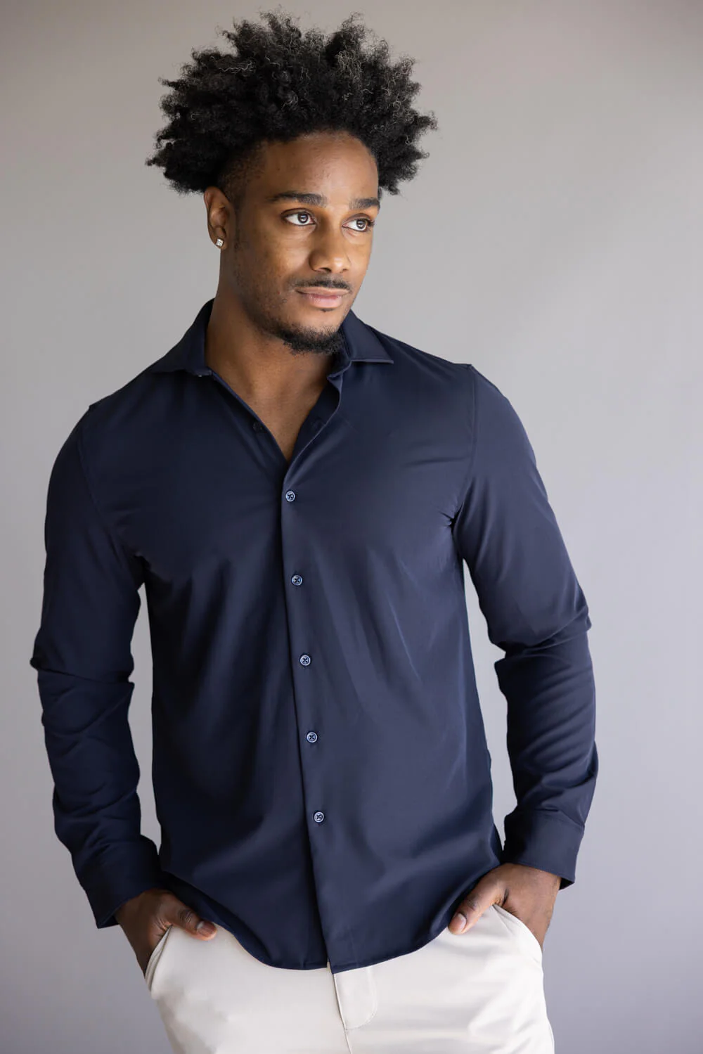Denim & Flower Dressy Tech Button Up Shirt for Men in Navy | CTL-A268 - Image 6