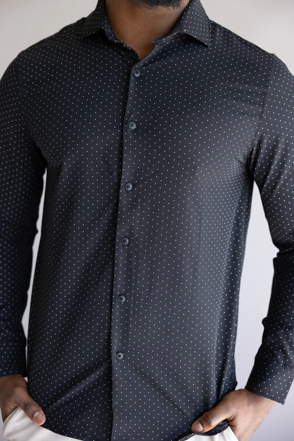 Denim & Flower Dressy Tech Dot Button Up Shirt for Men in Black | CTL-5604 - Image 3