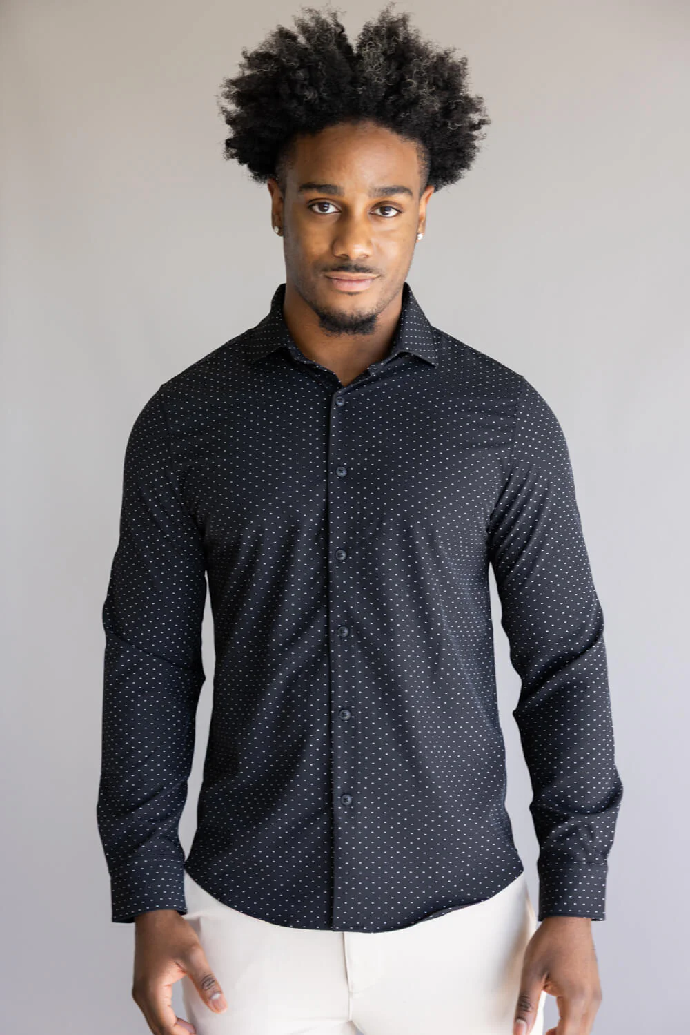 Denim & Flower Dressy Tech Dot Button Up Shirt for Men in Black | CTL-5604 - Image 5