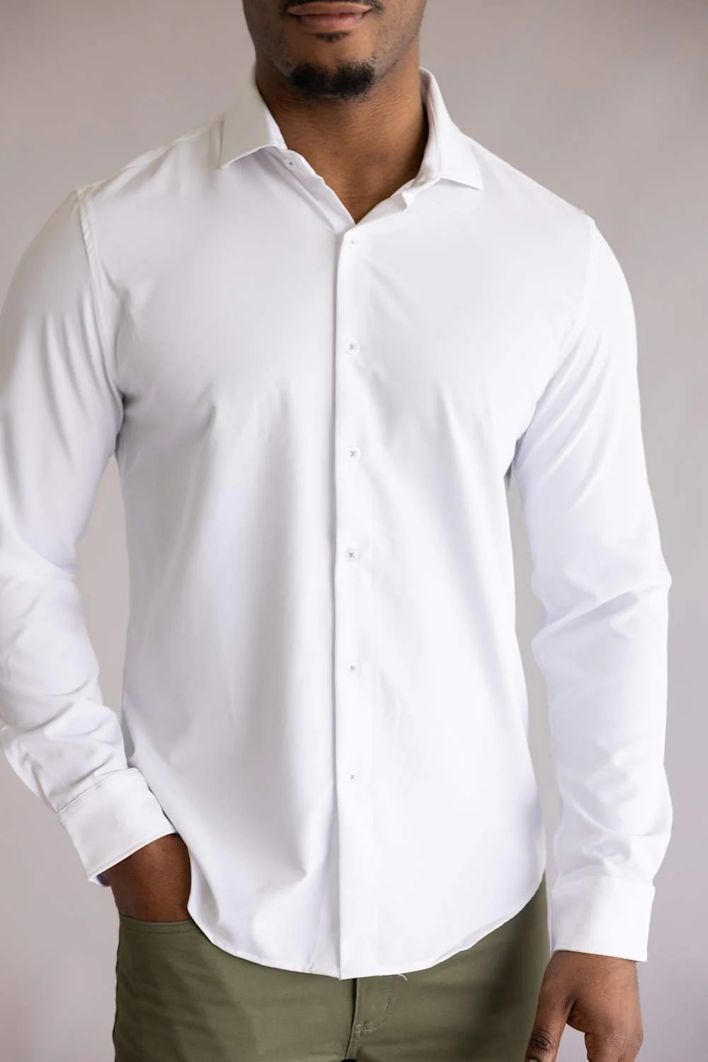 Denim & Flower Dressy Tech Stretch Shirt for Men in White | CTL-8143-WHITE - Image 4
