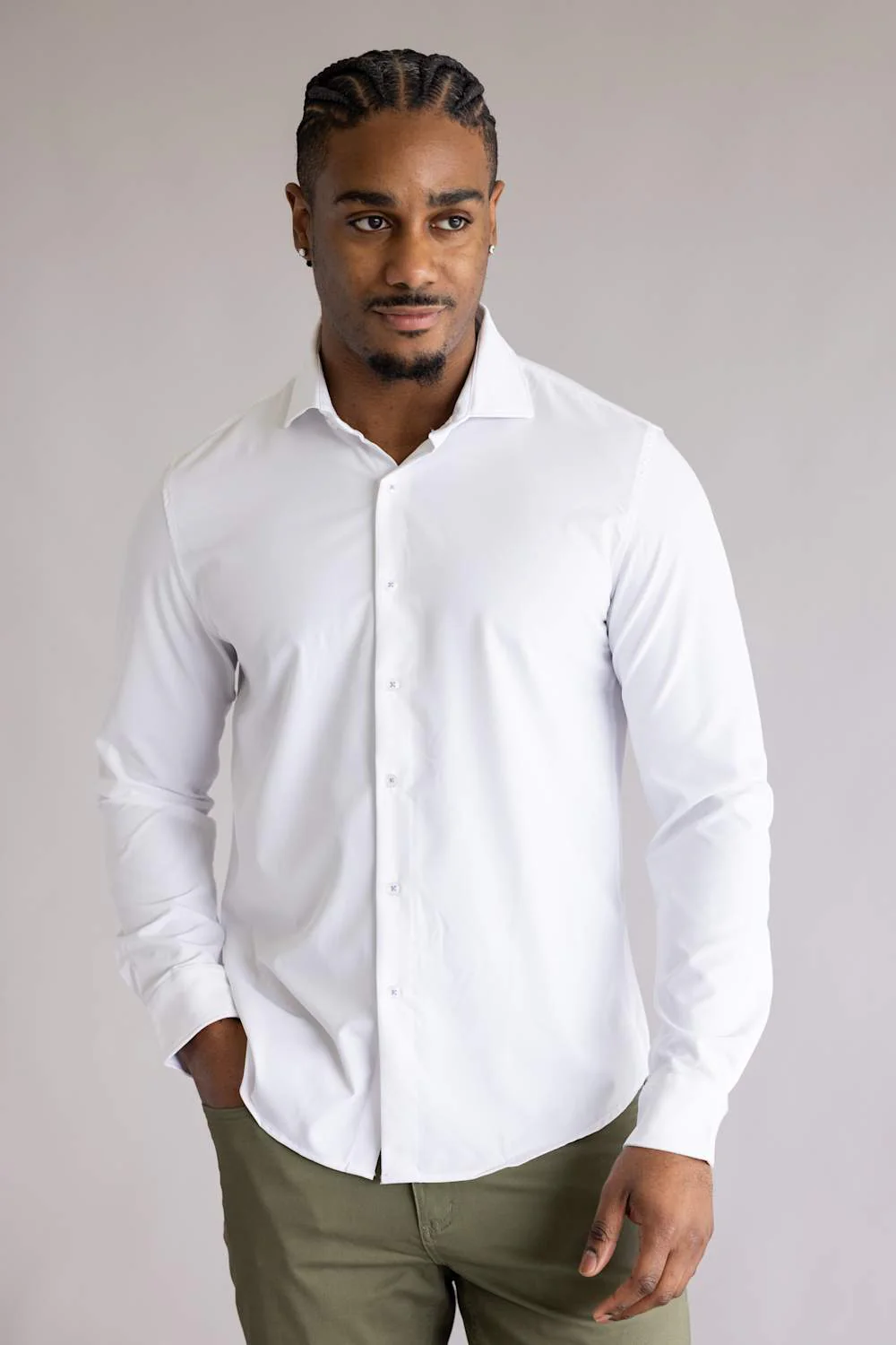 Denim & Flower Dressy Tech Stretch Shirt for Men in White | CTL-8143-WHITE - Image 5