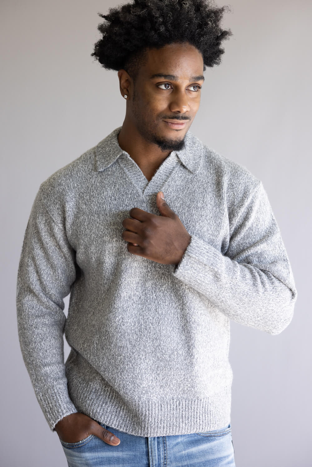Denim & Flower Johnny Collar Sweater for Men - Image 2
