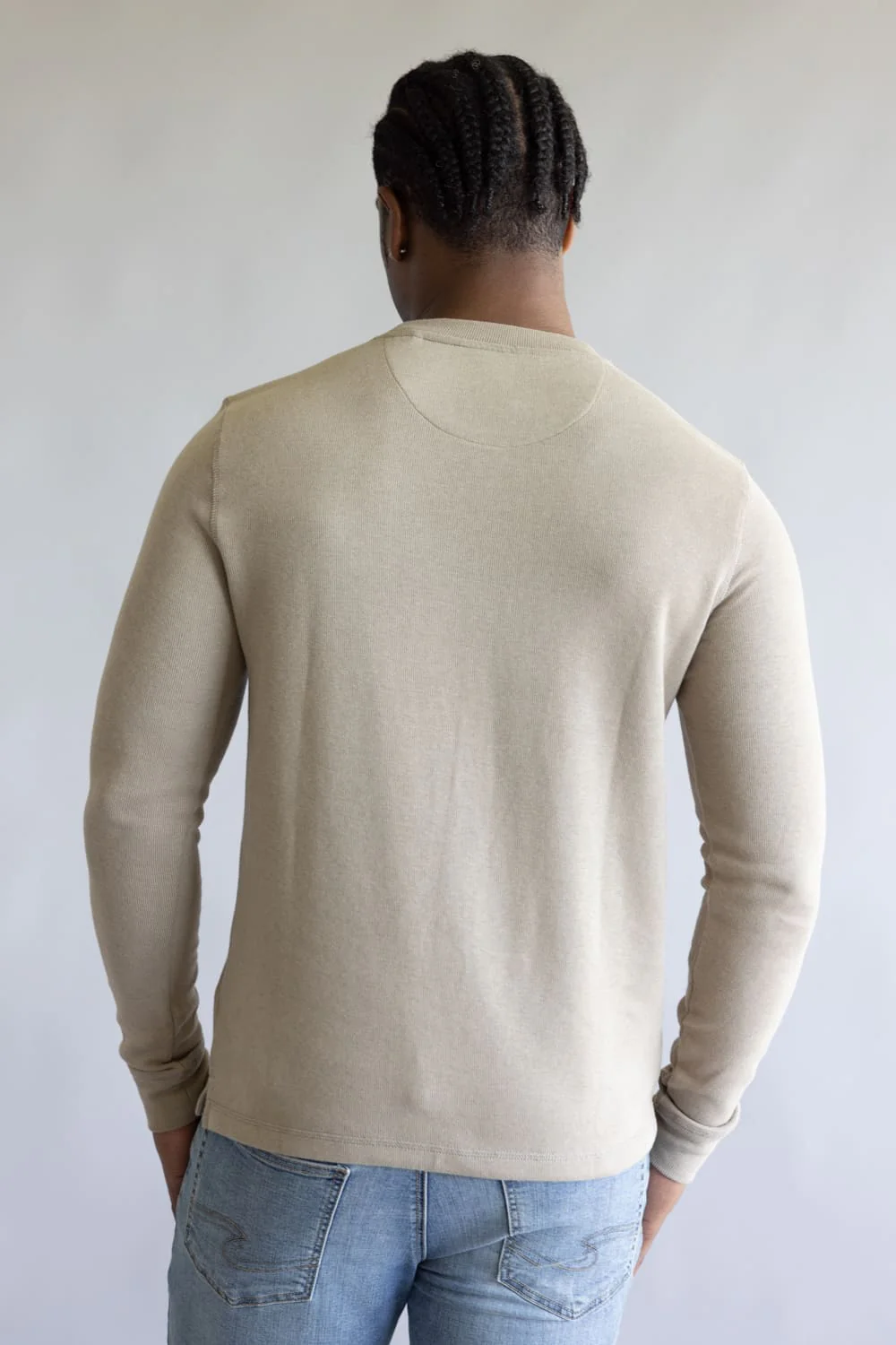 Denim & Flower Knit Crew Tee for Men in Stone | CKL-C665 - Image 4