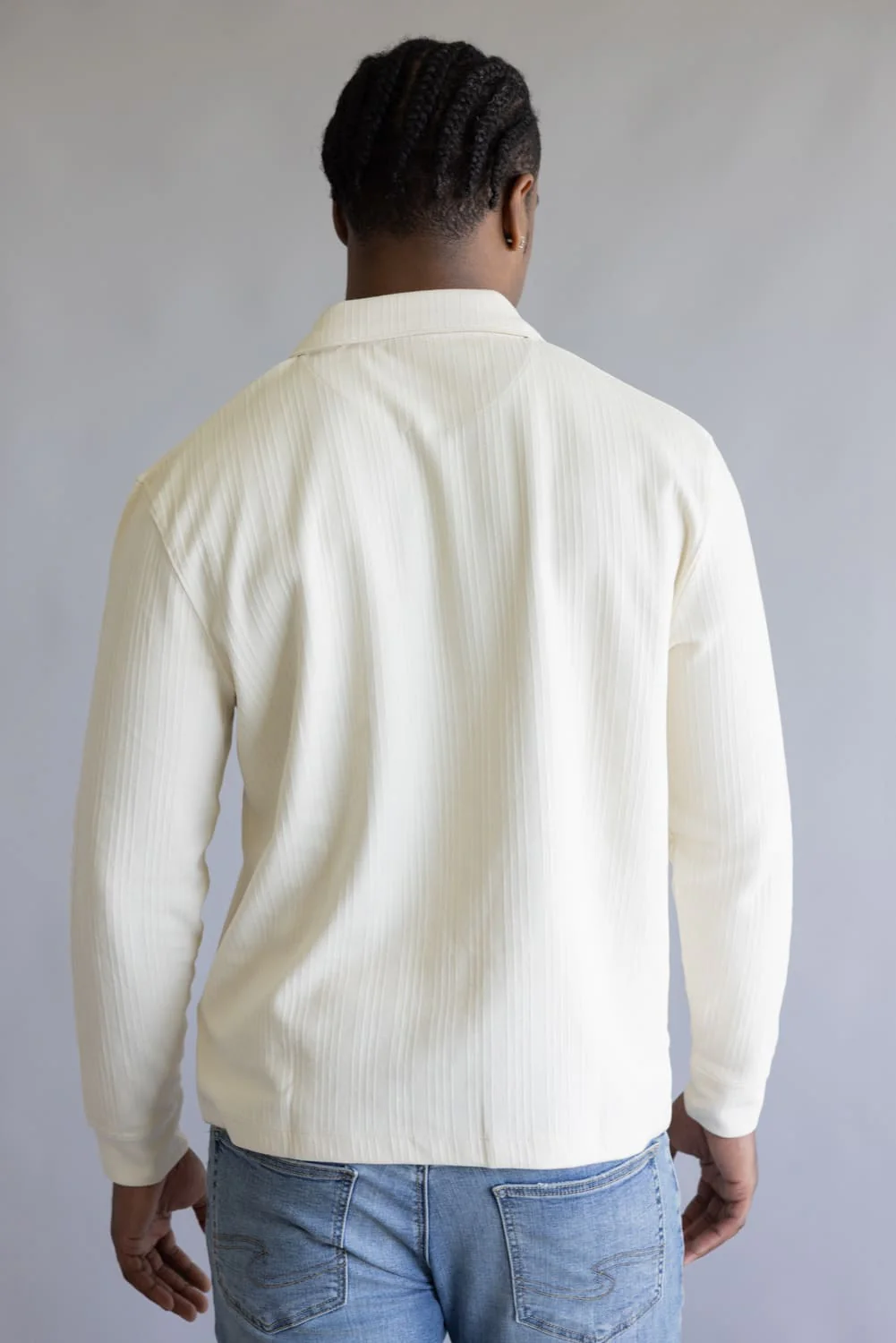 Denim & Flower Long Sleeve Polo Shirt for Men in Cream | CKPL-C670 - Image 4