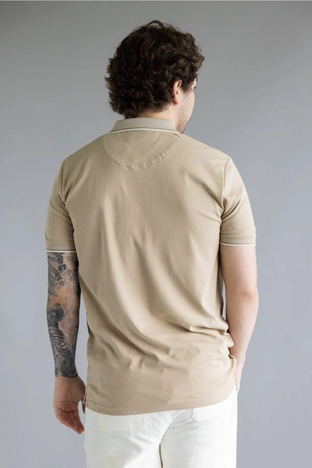 Denim & Flower Polo Shirt for Men in Sand | CKPS-C319 - Image 3
